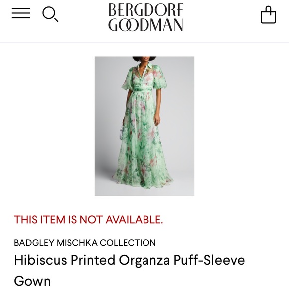 Badgley Mischka Organza Puff-Sleeve Gown - Picture 7 of 7